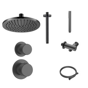 Regendoucheset Inbouw Grip Gunmetal Plafond - 30cm regendouche