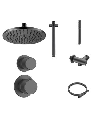 DutchLine Regendoucheset Inbouw Grip Gunmetal Plafond - 30cm regendouche