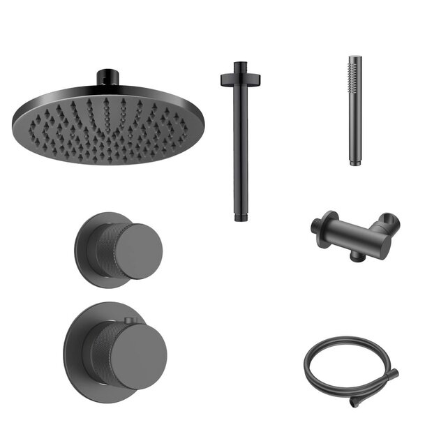 Regendoucheset Inbouw Grip Gunmetal Plafond - 30cm regendouche