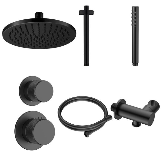 Regendoucheset Inbouw Grip Mat Zwart Plafond - 30cm regendouche