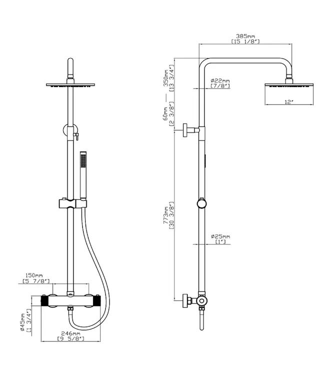 Regendoucheset Opbouw Grip Geborsteld Messing / Goud 30cm hoofddouche