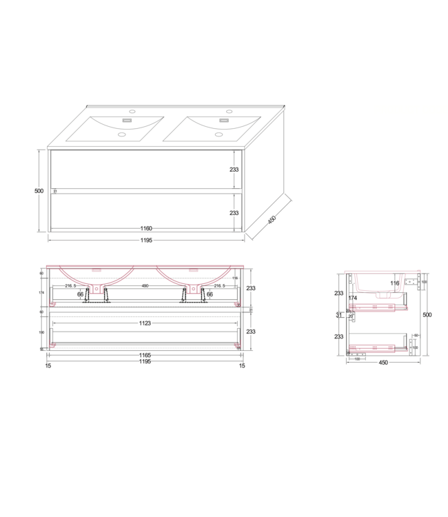 ALONI Wastafelonderkast Hayat 120cm Mat Zwart