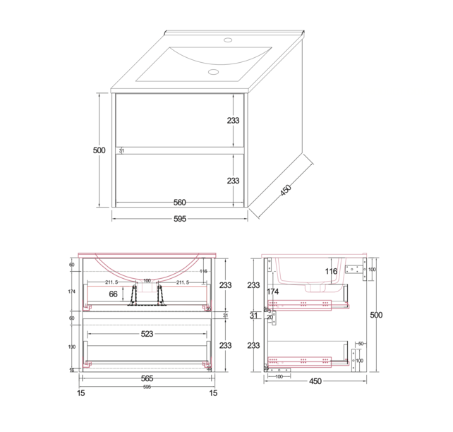 Wastafelonderkast Hayat 60cm Licht Eiken Wastafelonderkast Hayat 60cm Licht Eiken