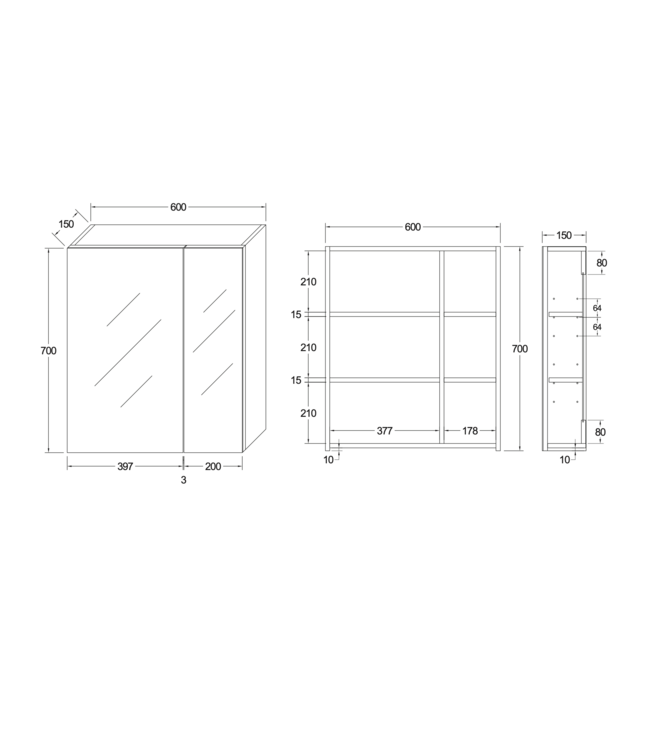 Spiegelkast Badkamer Hayat 60cm Licht Eiken