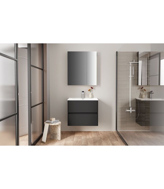 Spiegelkast Badkamer Hayat 60cm Mat Zwart