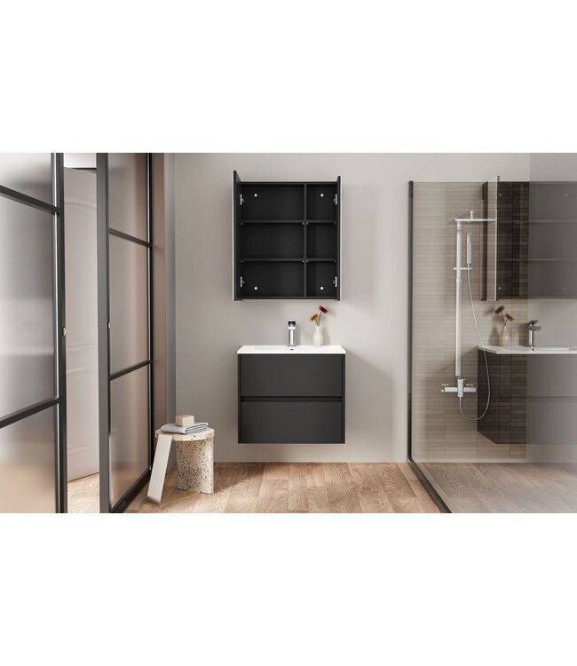 Spiegelkast Badkamer Hayat 60cm Mat Zwart