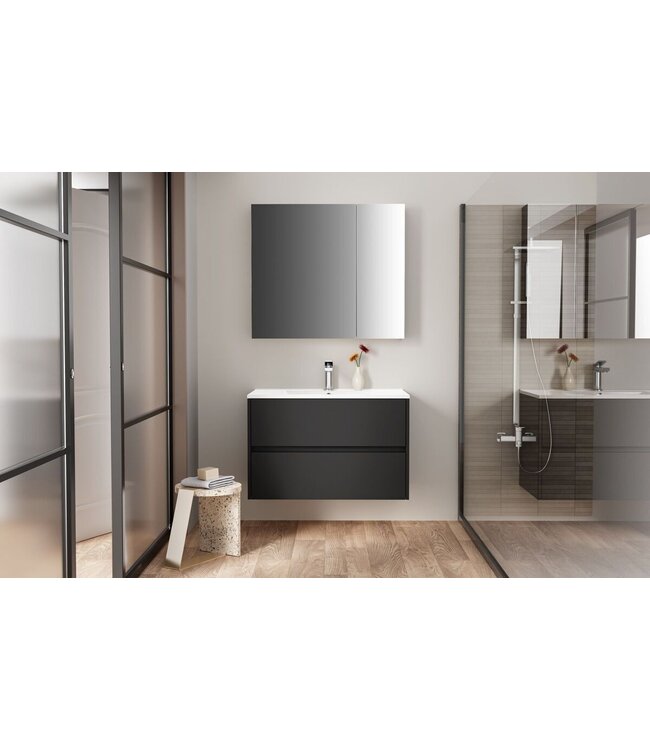 Spiegelkast Badkamer Hayat 80cm Mat Zwart