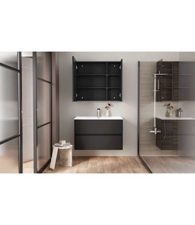 Spiegelkast Badkamer Hayat 80cm Mat Zwart