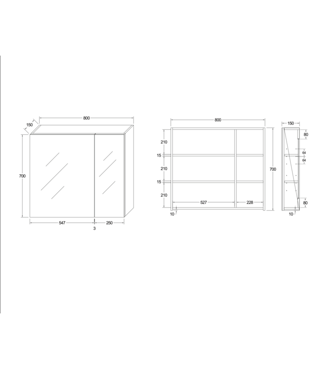 Spiegelkast Badkamer Hayat 80cm Mat Zwart