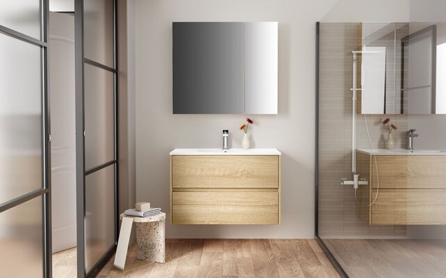 Spiegelkast Badkamer Hayat 80cm Licht Eiken Spiegelkast Badkamer Hayat 80cm Licht Eiken