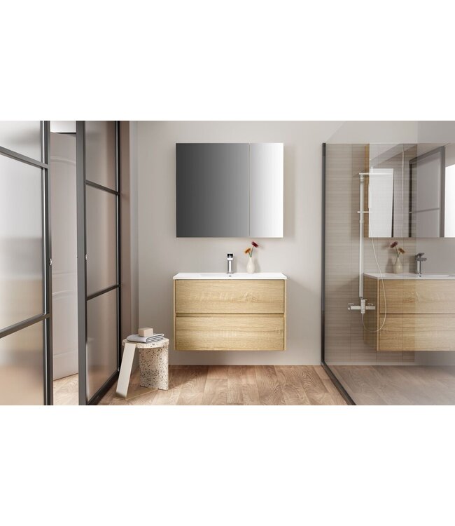 Spiegelkast Badkamer Hayat 80cm Licht Eiken