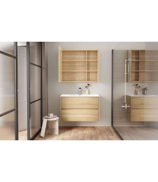 Spiegelkast Badkamer Hayat 80cm Licht Eiken