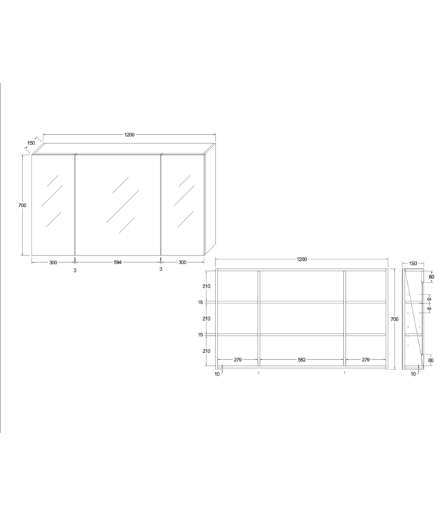 Spiegelkast Badkamer Hayat 120cm Licht Eiken