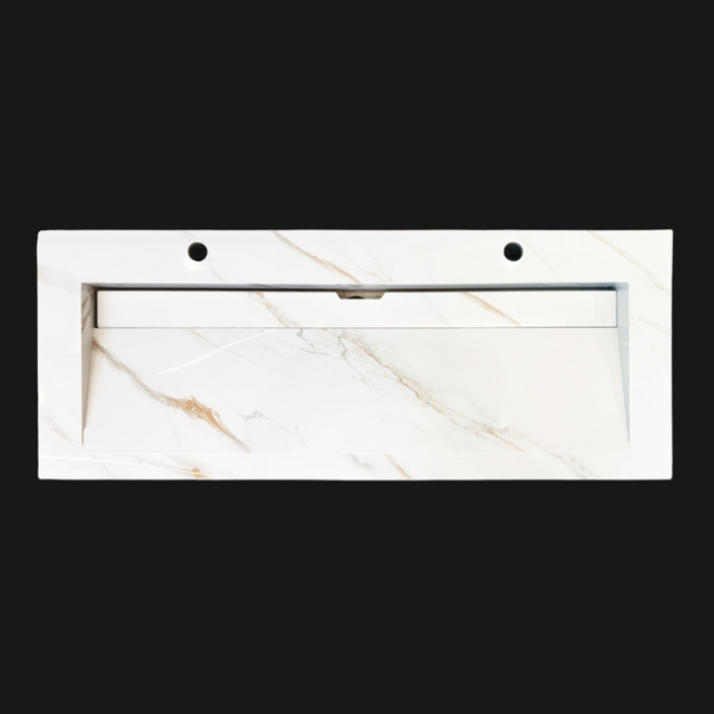 Wastafel Slate 120x47x5cm Marble Calacatta met 2 kraangaten Wastafel Slate 120x47x5cm Marble Calacatta met 2 kraangaten