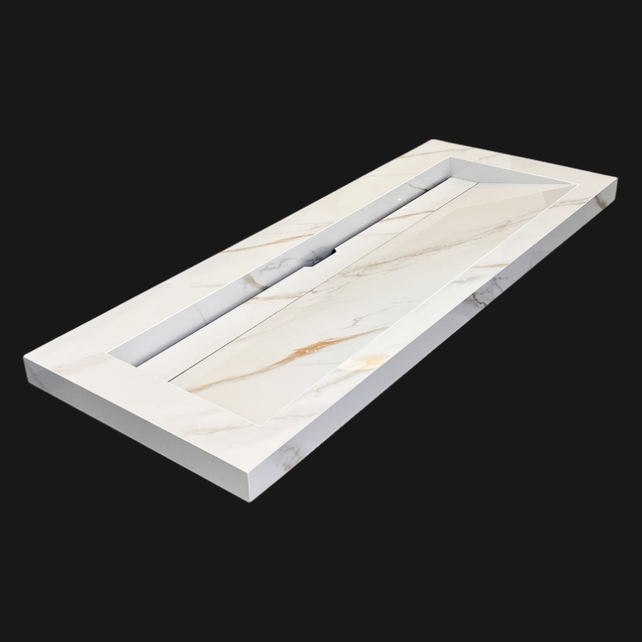 Wastafel Slate 120x47x5cm Marble Calacatta met 2 kraangaten Wastafel Slate 120x47x5cm Marble Calacatta met 2 kraangaten