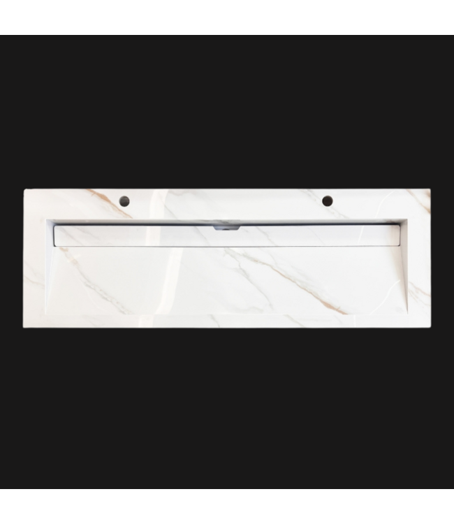 SANI-SUPPLY Wastafel Slate 140x47x5cm Marble Calacatta 2 kraangaten
