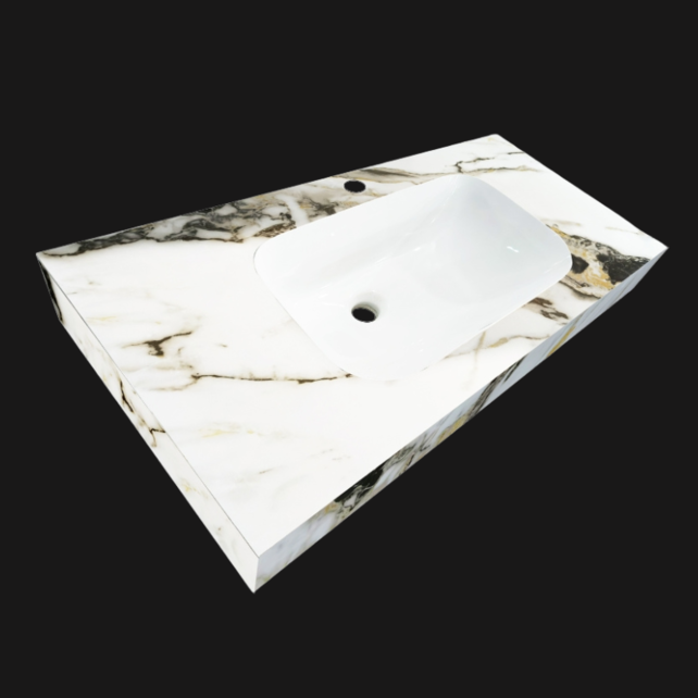 Wastafel Cera 80x47x12cm Marble Calacatta met kraangat Wastafel Cera 80x47x12cm Marble Calacatta met kraangat