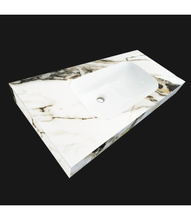 SANI-SUPPLY Wastafel Cera 80x47x12cm Marble Calacatta met kraangat