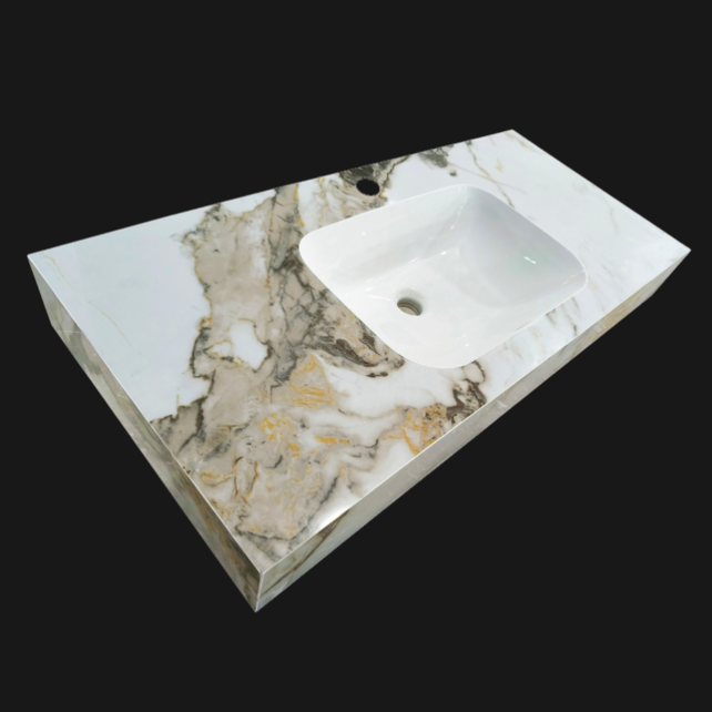Wastafel Cera 100x47x12cm Marble Calacatta met kraangat Wastafel Cera 100x47x12cm Marble Calacatta met kraangat