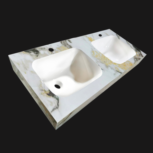 Wastafel Cera 120x47x12cm Marble Calacatta zonder kraangat Wastafel Cera 120x47x12cm Marble Calacatta zonder kraangat