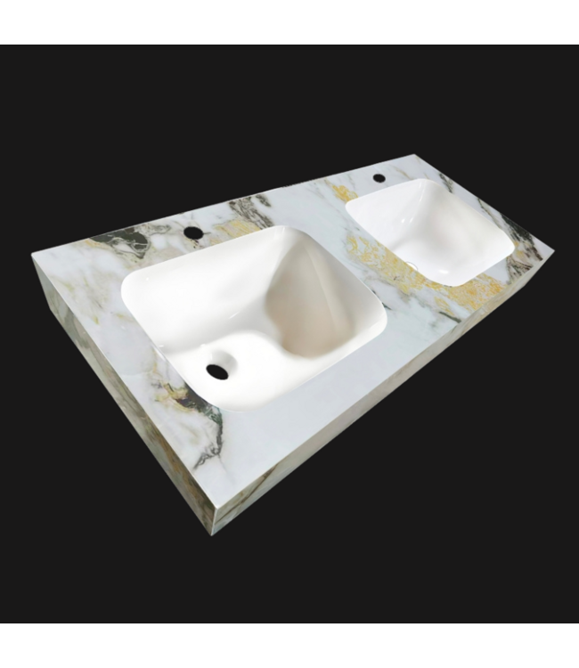 SANI-SUPPLY Wastafel Cera 120x47x12cm Marble Calacatta zonder kraangat