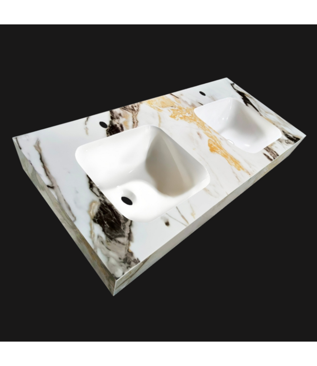 SANI-SUPPLY Wastafel Cera 160x47x12cm Marble Calacatta zonder kraangat