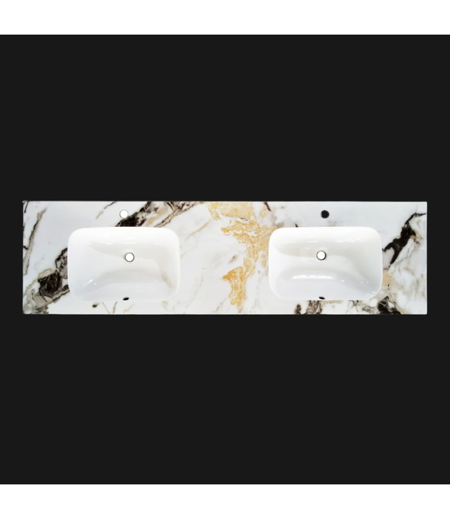 SANI-SUPPLY Wastafel Cera 160x47x12cm Marble Calacatta zonder kraangat