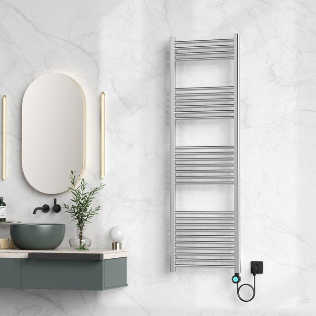 Elektrische Handdoekradiator Geborsteld RVS 160x50cm 700Watt met Smart Wifi - programeerbaar