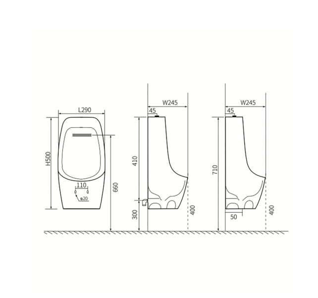 Urinoir Vexo Glans wit met bovenaansluiting 50x29x24cm