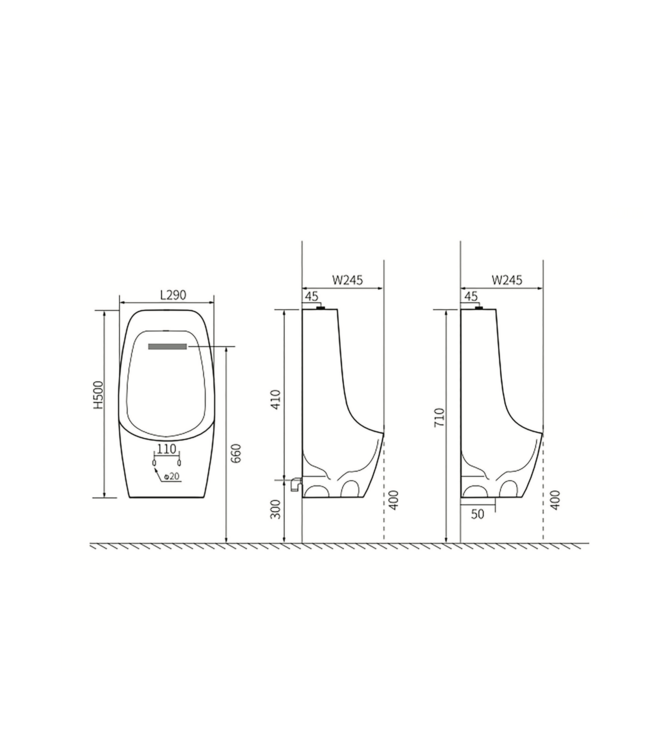 Urinoir Vexo Glans wit met bovenaansluiting 50x29x24cm