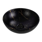 Waskom Marmerlook Aloni Tivra Rond Zwart / Goud marmer 38x13 cm incl. afvoerplug