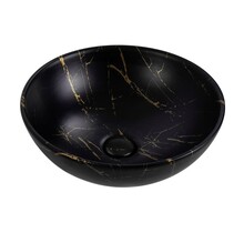 Waskom Marmerlook Aloni Tivra Rond Zwart / Goud marmer 38x13 cm incl. afvoerplug