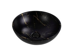 Waskom Marmerlook Aloni Tivra Rond Zwart / Goud marmer 38x13 cm incl. afvoerplug