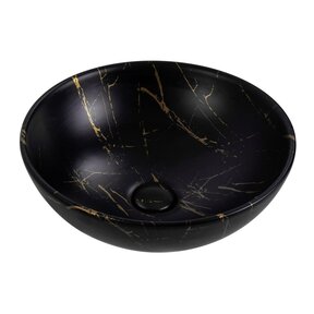 Waskom Marmerlook Aloni Tivra Rond Zwart / Goud marmer 38x13 cm incl. afvoerplug