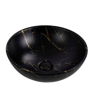 ALONI Waskom Marmerlook Aloni Tivra Rond Zwart / Goud marmer 38x13 cm incl. afvoerplug