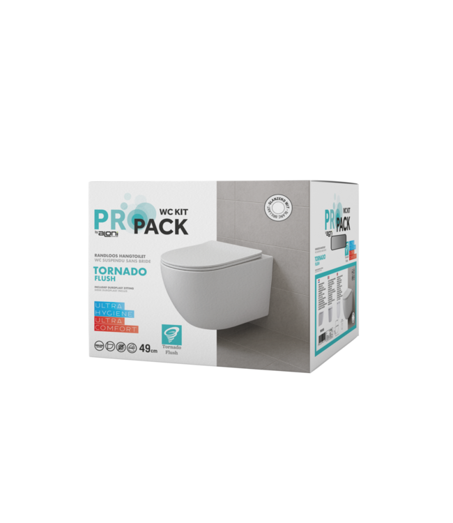 Randloos Hangtoilet Pro-Pack Turbo-Flush Wit 49cm incl. Toiletbril