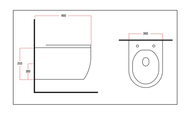 Randloos Hangtoilet Pro-Pack Turbo-Flush Mat Zwart 49cm incl. Toiletbril