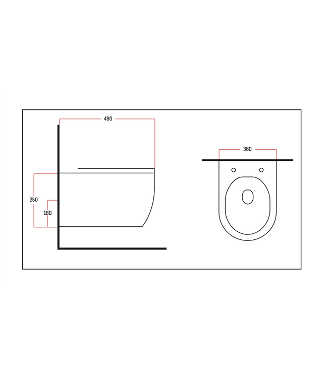 Randloos Hangtoilet Pro-Pack Turbo-Flush Mat Zwart 49cm incl. Toiletbril