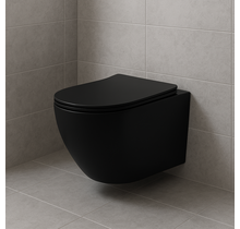 Randloos Hangtoilet Pro-Pack Turbo-Flush Mat Zwart 49cm incl. Toiletbril