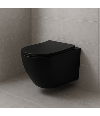 ALONI Randloos Hangtoilet Pro-Pack Turbo-Flush Mat Zwart 49cm incl. Toiletbril