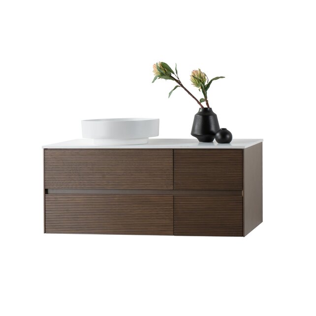 Wastafelonderkast Layda 120cm Donker Walnoot met ribbels – 4 lades