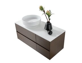 Wastafelonderkast Layda 120cm Donker Walnoot met ribbels – 4 lades