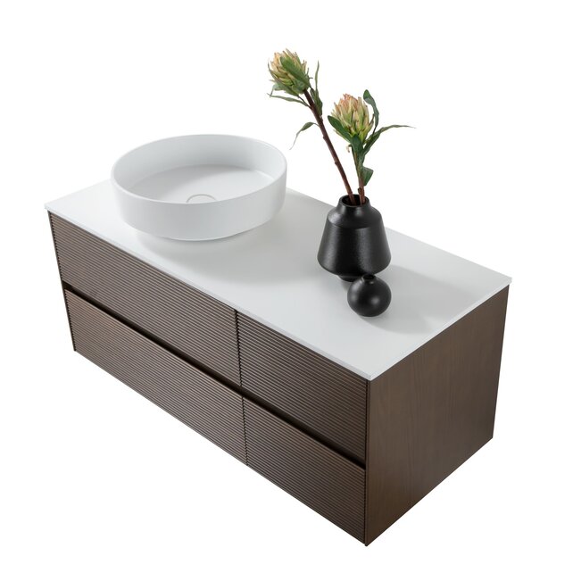 Wastafelonderkast Layda 120cm Donker Walnoot met ribbels – 4 lades