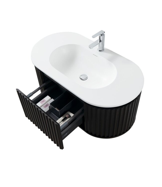 Wastafelonderkast Begonia Curve 100cm Zwart Eiken