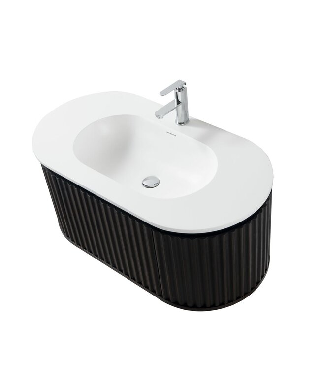 Wastafelonderkast Begonia Curve 100cm Zwart Eiken