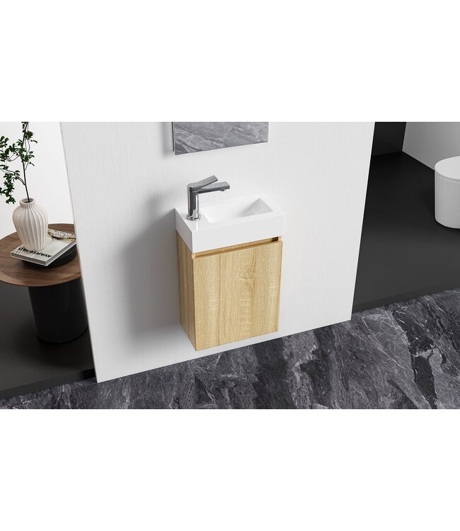 Fonteinkast Compleet Set met Onderkast Bruin Wastafel en Spiegel 40x22x60cm Creavit