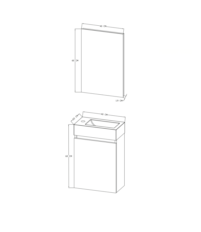 Fonteinkast Compleet Set met Onderkast Bruin Wastafel en Spiegel 40x22x60cm Creavit