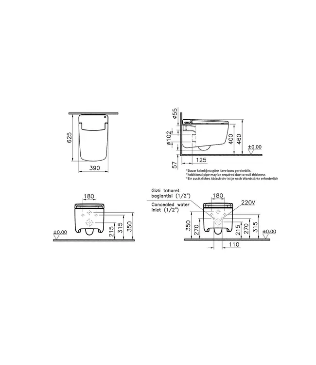 Douchewc Vitra V-Care Prime Smart japans toilet met bidet incl. Afstandsbediening
