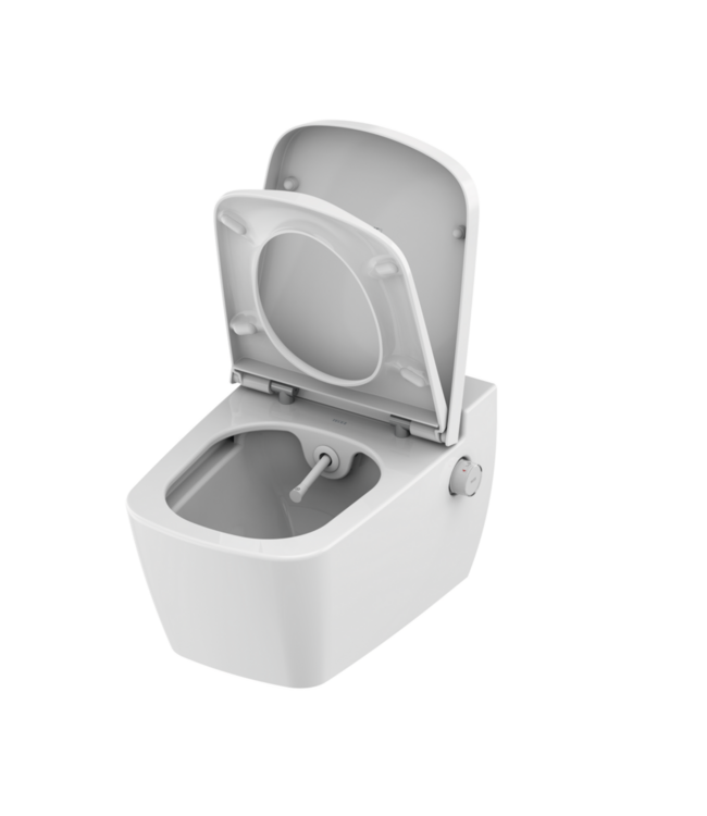 Hangtoilet TECENEO met bidet Warm/Koud Geïntegreerde bidetkraan Randloos Wit 54cm incl. Wc-bril