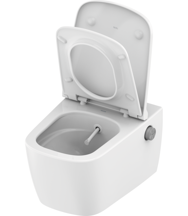 Hangtoilet TECENEO met bidet Warm/Koud Geïntegreerde bidetkraan Randloos Wit 54cm incl. Wc-bril